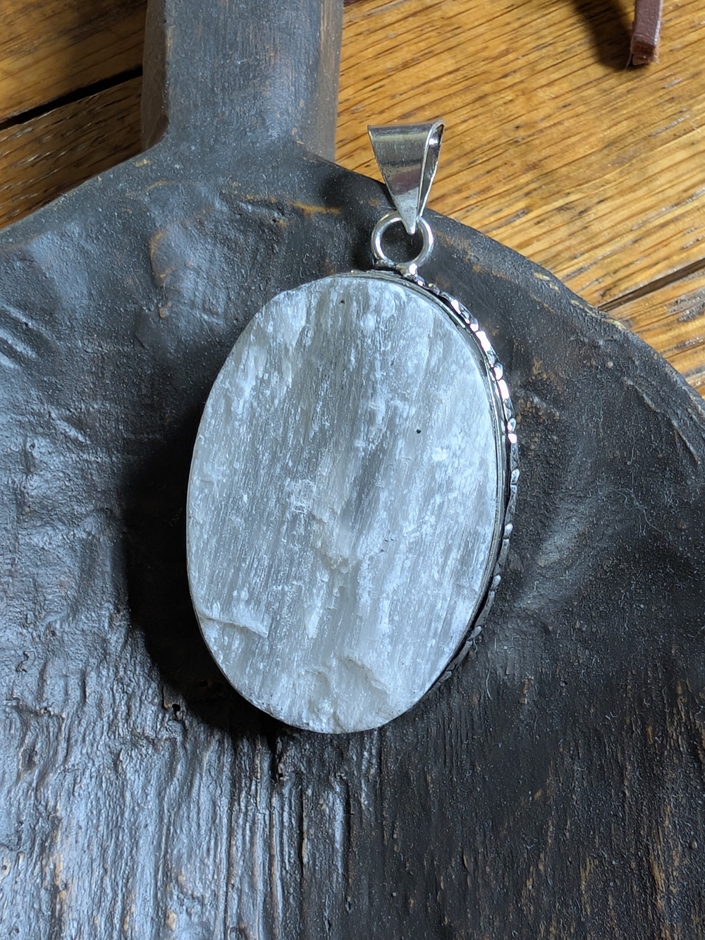 Sterling silver oval Selenite pendant, 2 inches